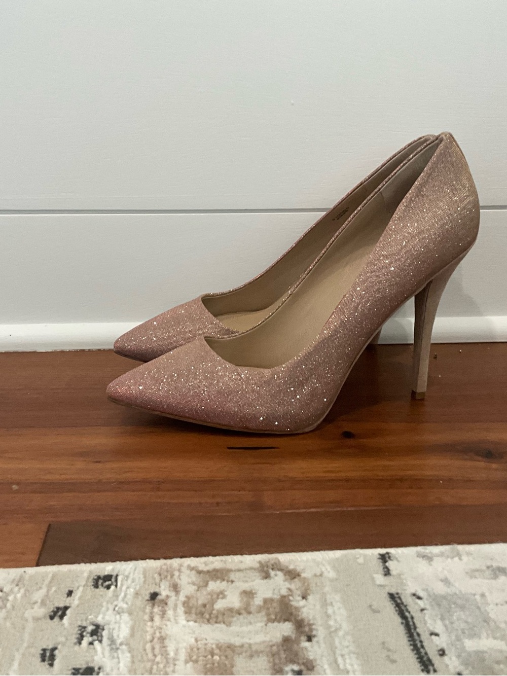 Brian Atwood Glitter Pointed-Toe Pumps in Blush